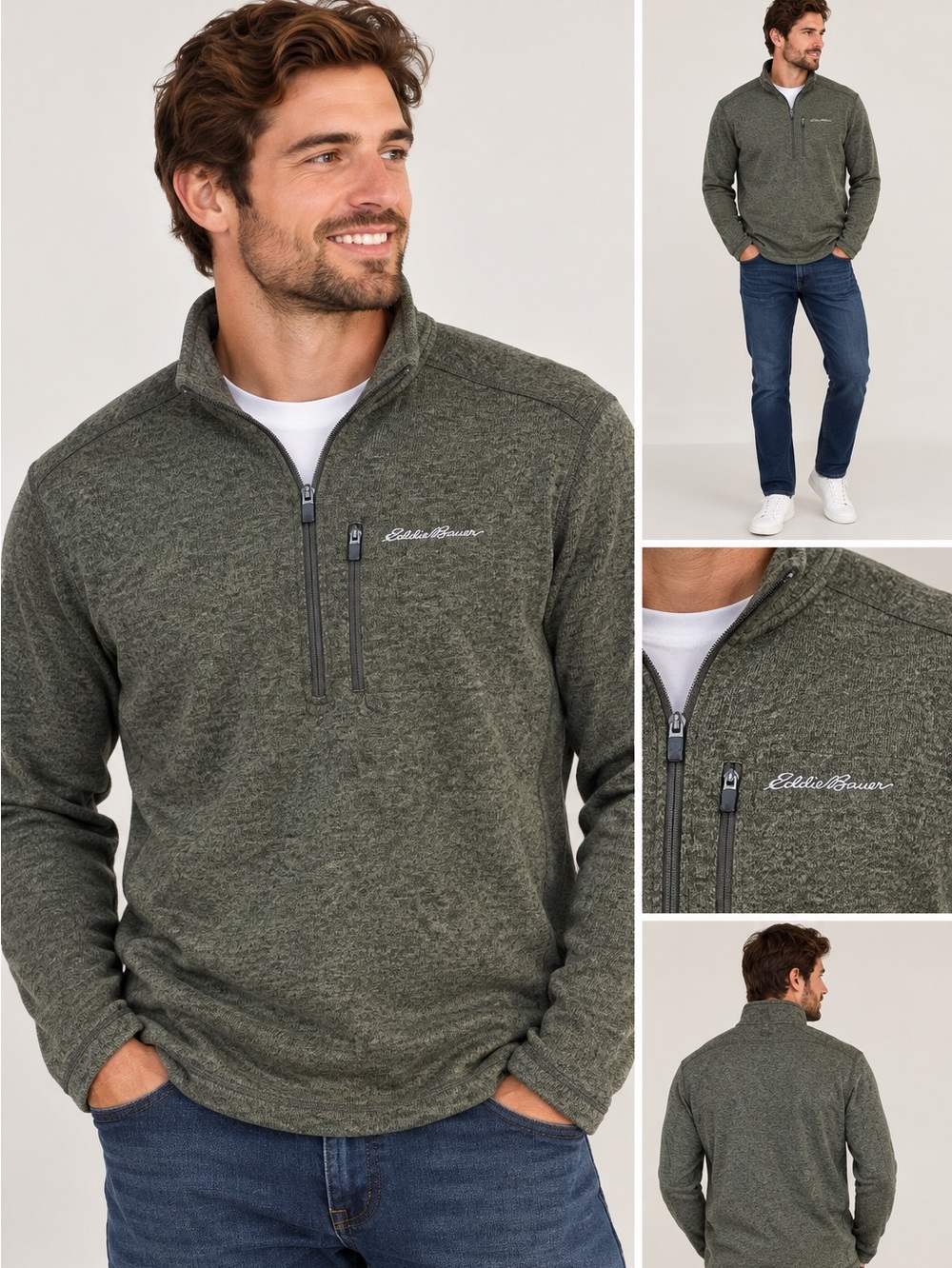 Eddie Bauer Men’s Tall Large Brown Heather 1/4 Zip Pullover Sweater Fleece